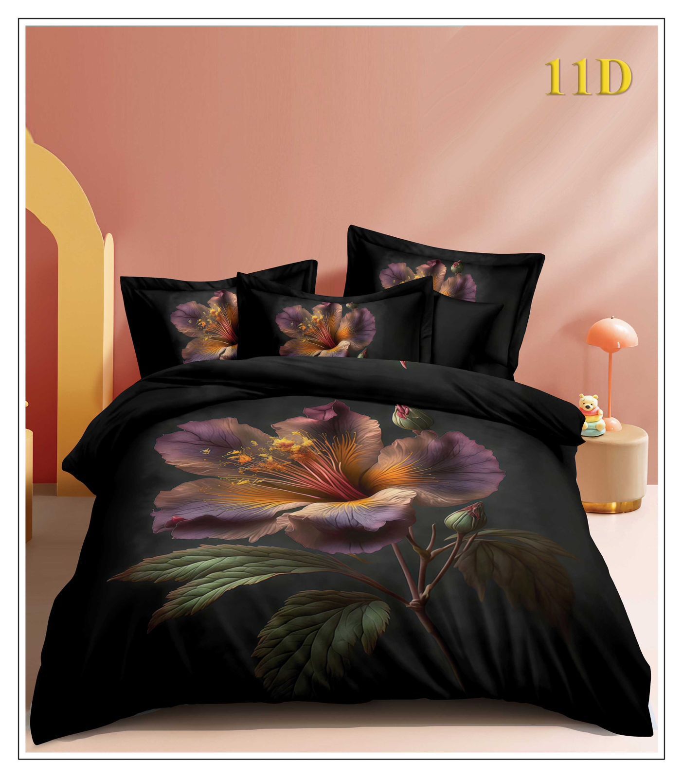 Black Floral Bedsheet Set